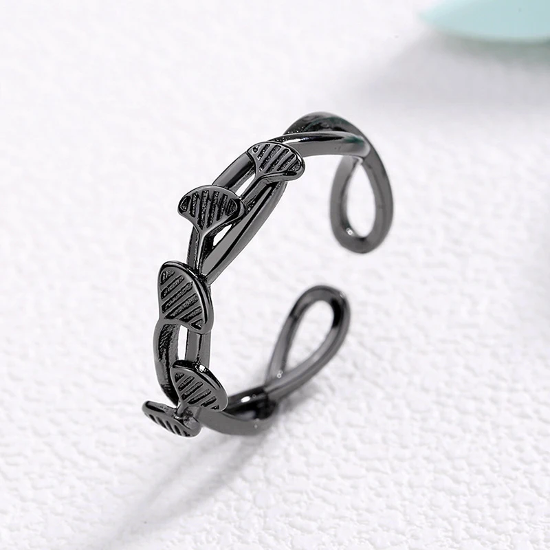 

Trendy Female Male Leaf Thin Ring Charm 14KT Black Gold Open Engagement Ring Punk Hollow Branches Wedding Rings For Women Men
