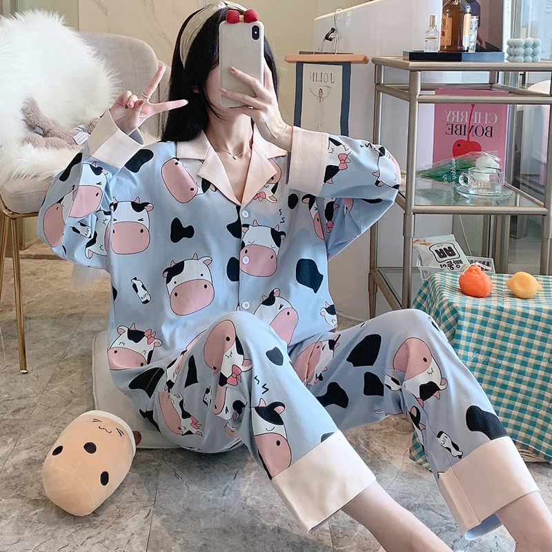 

Кардиган пижамы для женщин с длинными рукавами для маленьких девочек на осень-весну, свободные в Корейском стиле Тонкий костюм молока можно...