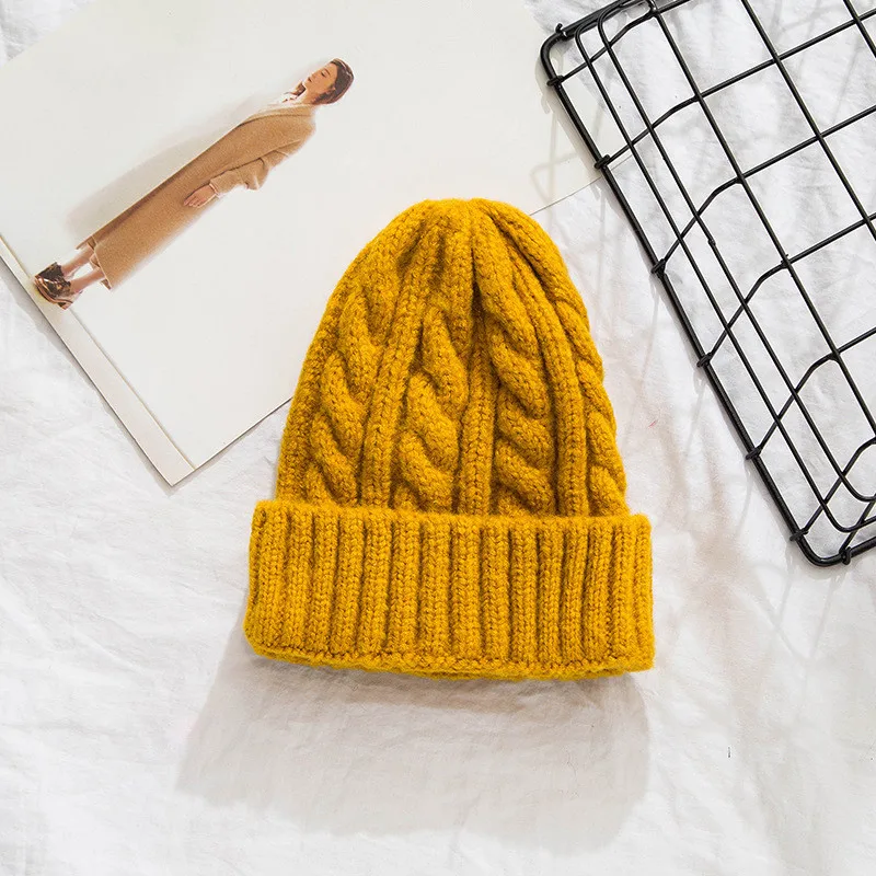 

Winter Woolen Knitted Beanies Hats for Women Men Vintage Fashion Unisex Spring Autumn Solid Color Twist Knit Warm Skullies Cap