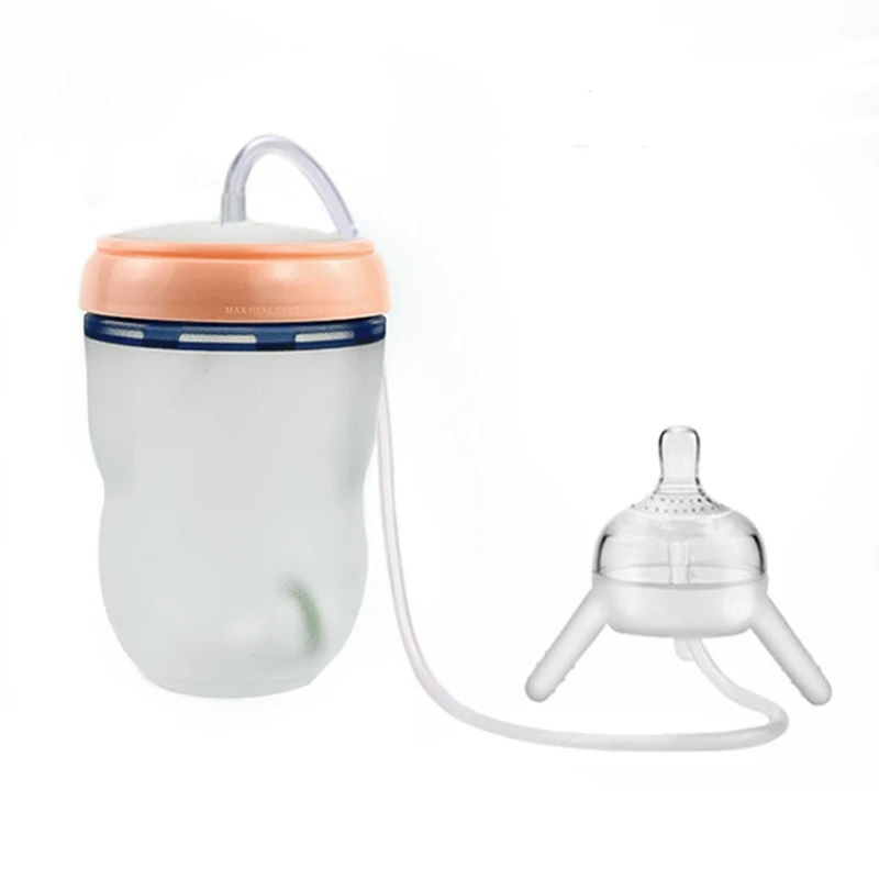 

Handless Imitation Milk Weaning Bottle Self-Feeding Baby Bottle with Long Straw