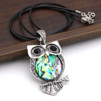fashion ladys necklace carved lifelike owl shape pendant natural abalone shell alloy pendant necklace for party jewelry gifts