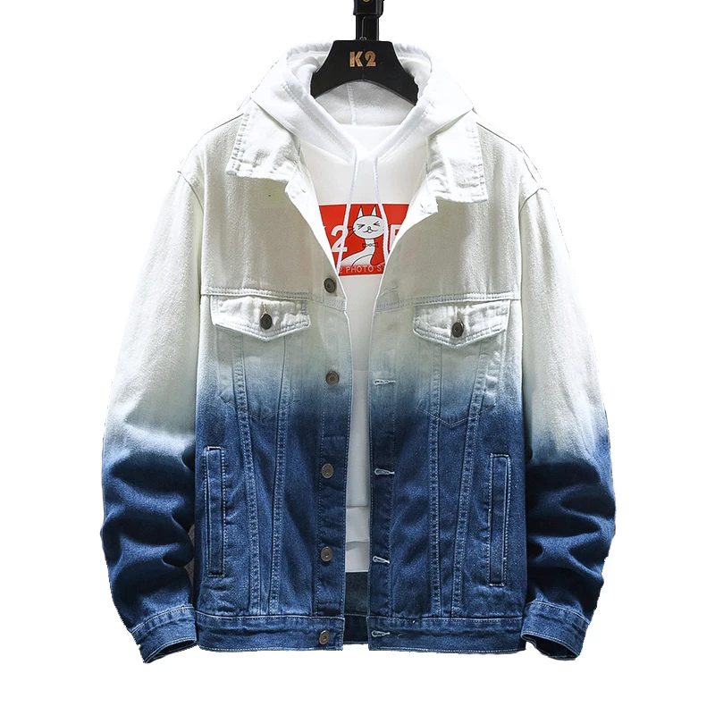 

Мужская Осенняя джинсовая куртка с галстуком, градиентный цвет, джинсовая куртка, свободные джинсы с инструментами для отдыха, куртка