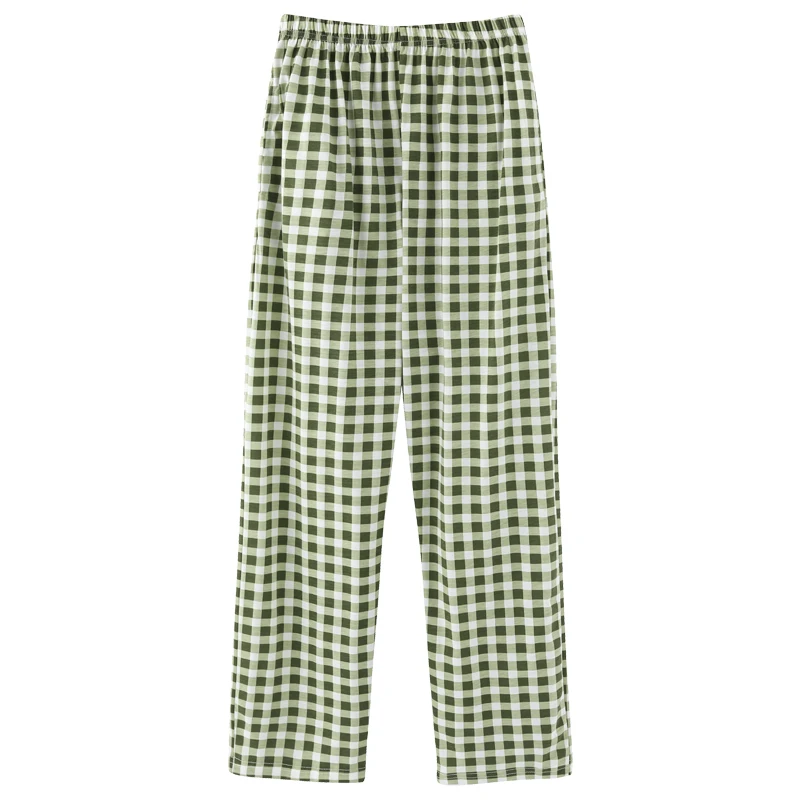 

Korean Green Plaid Cotton Ladies Pajamas Pants Summer Trousers Women Elastic Waist Sleep Bottoms Plus Size Pajamas Sleep Pants