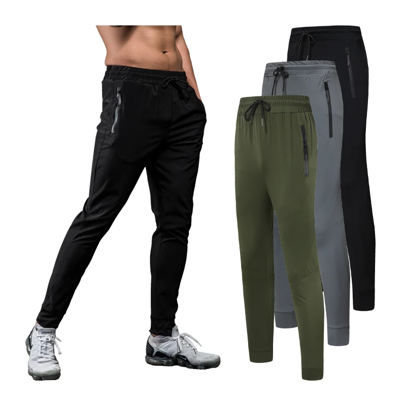 

Running Gym Trousers Summer Men Silk Breathable Workout Sports Pocket Training Sweatpants Causal Drawstring Man Joggers Pants