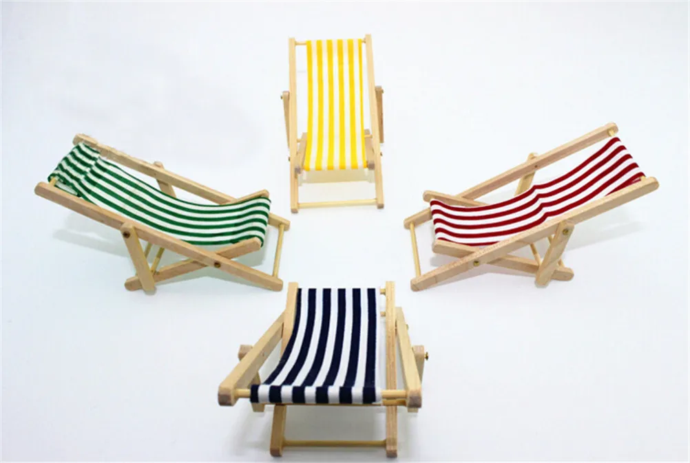 Miniature For  Dolls House Color In Green Pink Blue 1:12 Scale Foldable Wooden Deckchair Lounge Beach Chair For Lovely