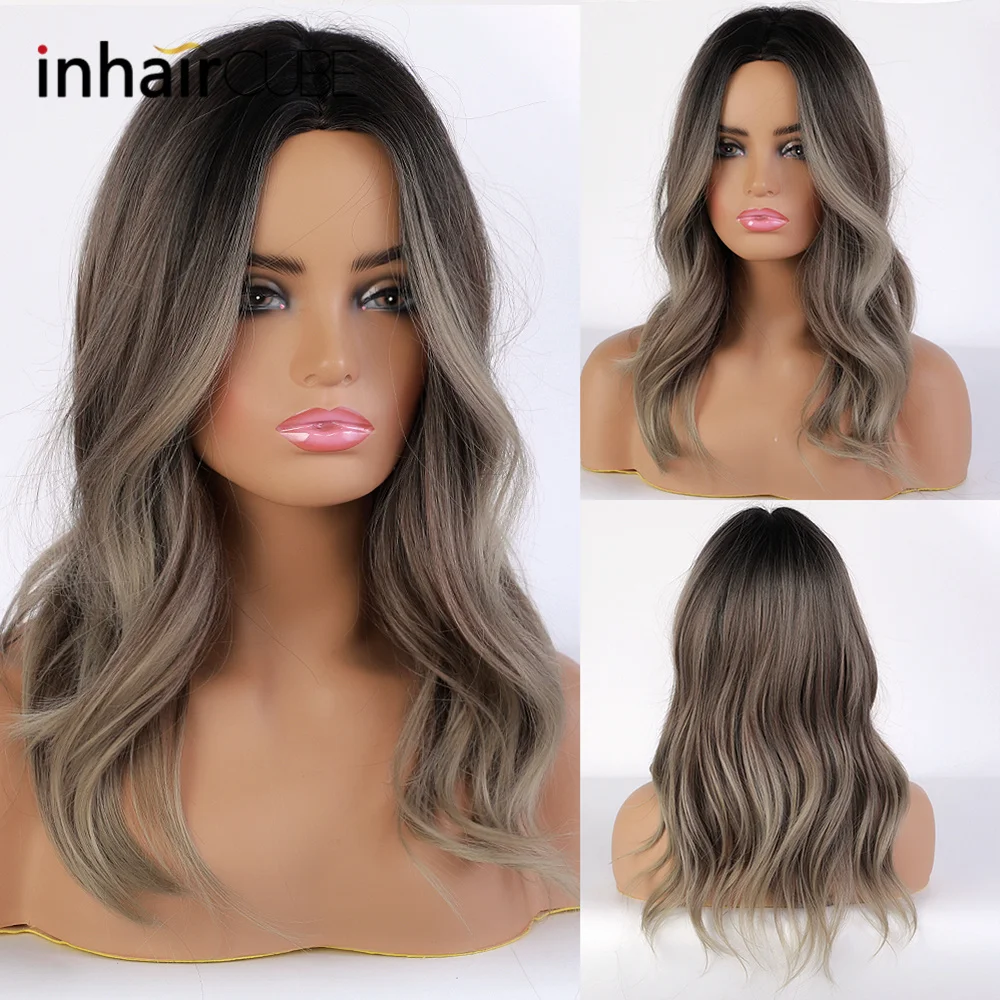 Inhaircube синтетические парики с длинными волосами темно-коричневый корень