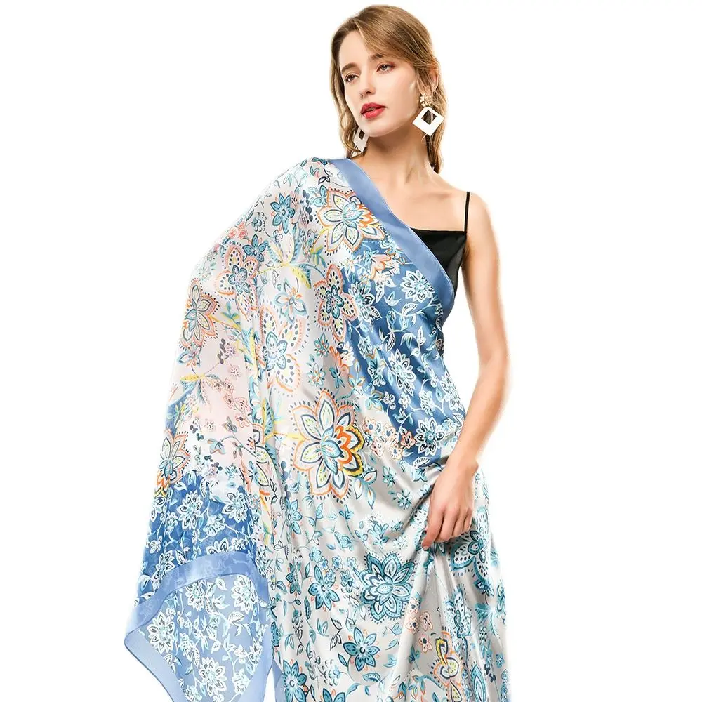 

2022 Модный Шелковый атласный шейный платок для женщин хиджаб с принтом женские прямоугольные шали 180*90 см шарфы для женщин