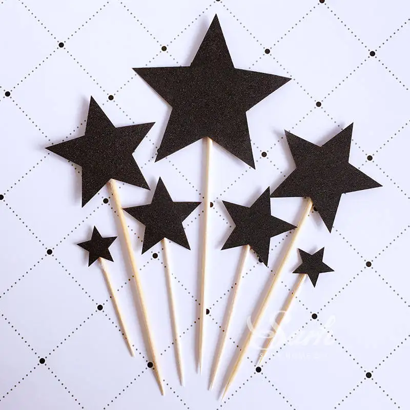 7pc black stars set Коллекция панда качающаяся голова торт Топпер Hairball Звезда палатка с днем рождения украшение для свадьбы юбилей выпечка в подарок - Цвет: 7pc black stars set