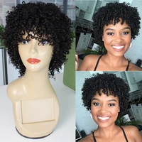 pixie cut short remy human hair wigs afro kinky curly style machine made wig black ombre honey blonde burgundy bobbi collection