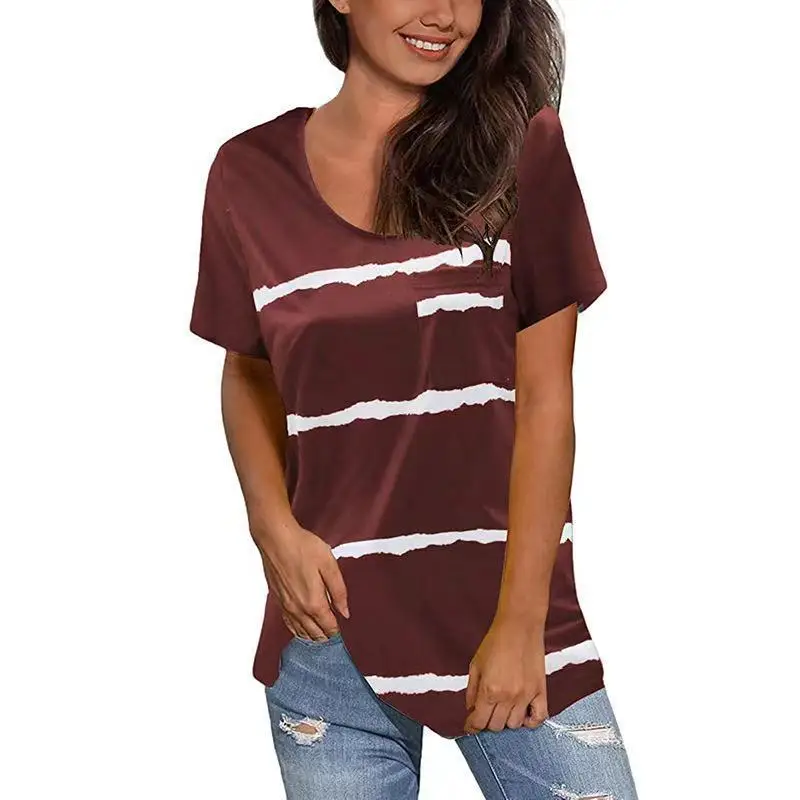 

New Women Oversize Short Sleeve T Shirt 2021 Summer Striped Print Loose Top Female Plus Size Cotton Tee Casual Clothing S-5XL