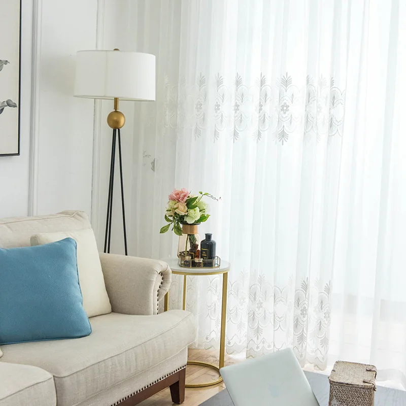 Белая прозрачная занавеска с цветочной вышивкой для гостиной занавески из