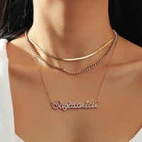 goth crystal twelve zodiac letter pendant choker necklace vintage aesthetic multi layered chains necklace kpop jewelry gift 2021
