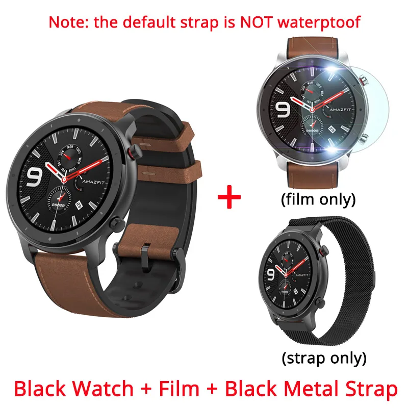 black n black metal Оригинальные Huami Смарт-часы AMAZFIT GTR 47 мм 5 АТМ водонепроницаемые часы 1,3" AMOLED gps+ ГЛОНАСС умные часы мужские 24 дня батарея - Цвет: black n black metal