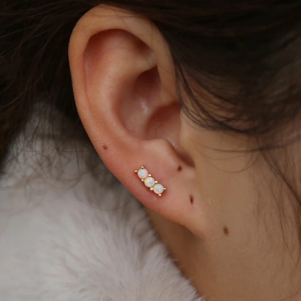 Drop Shipping Delicate Tiny Bar 925 Sterling Sliver Fashion Jewelry Three Opal Cubic Zirconia Stud Earrings For Women | Украшения и