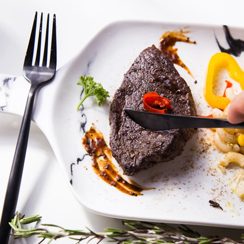 Marble pattern rectangular round porcelain platter ceramic dinner plate with handle | Дом и сад