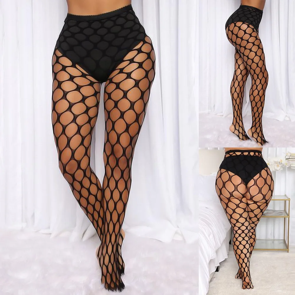 Женские Модные ажурные пикантные колготки черные в сеточку чулки для