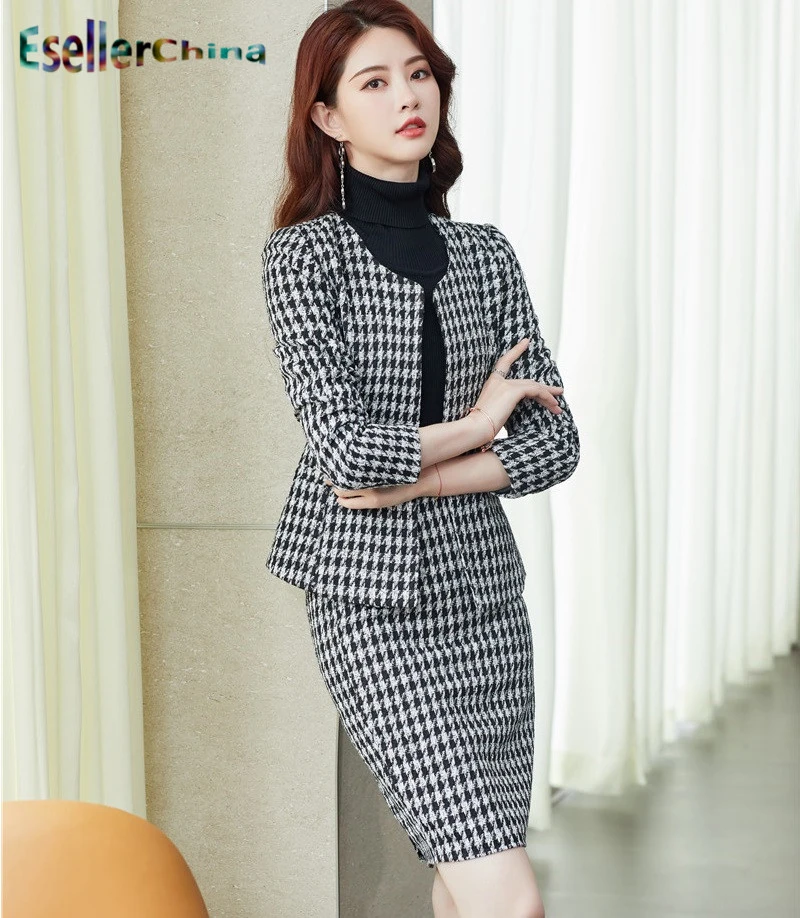 Женские деловые костюмы из высококачественной ткани с юбкой и курткой пальто