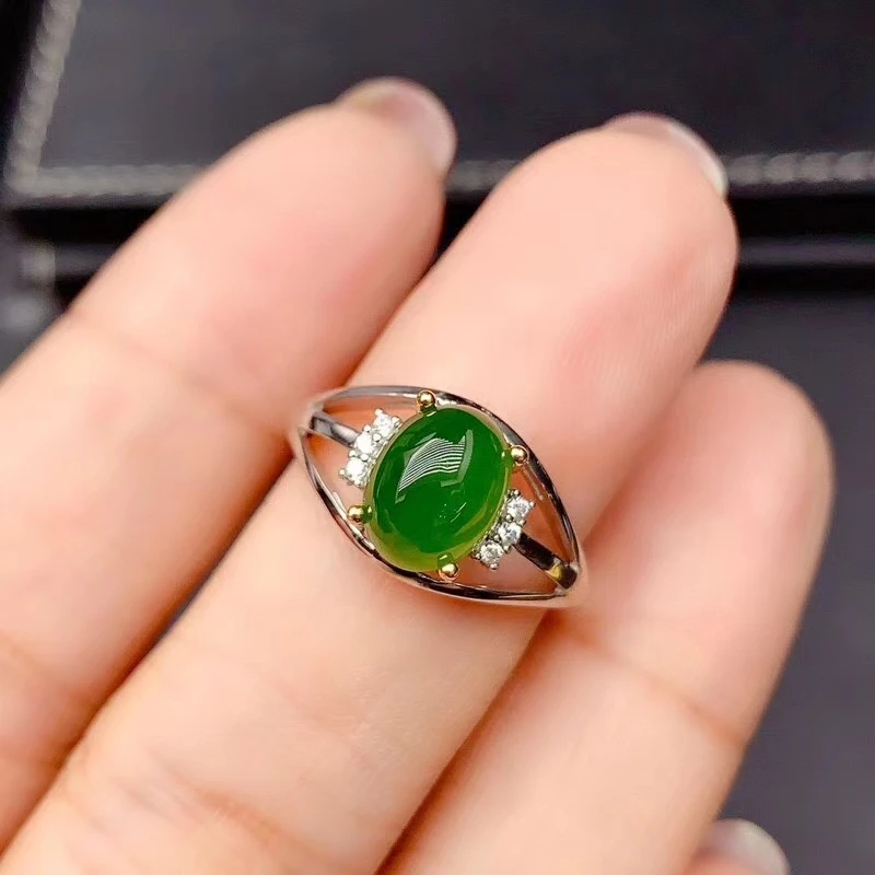 

fashion spinach green jade ring for women silver jewelry natural Hetian Jade real 925 silver gem good color soft character