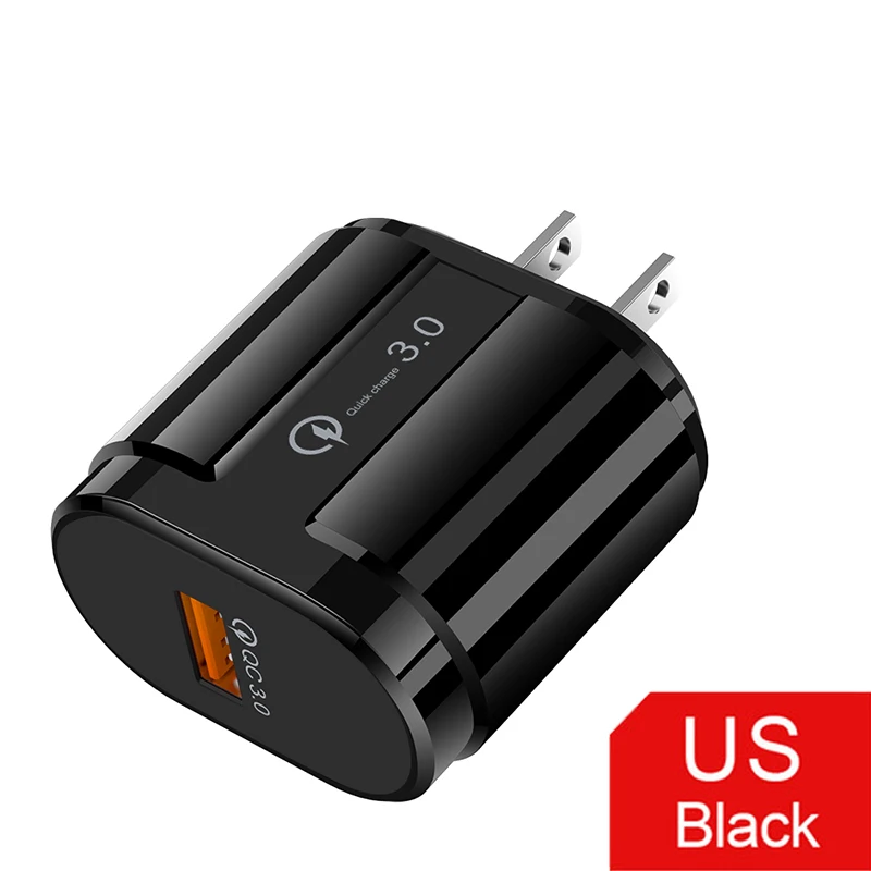 Black US Plug 18 Вт Быстрая зарядка 3,0 USB зарядное устройство QC3.0 Быстрая зарядка дорожное Сетевое зарядное устройство для телефона для samsung S10 Xiaomi huawei P30 iPhone X XR XS - Тип штекера: Black US Plug