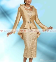 plus size gold mother of the bride dresses with jacket elegant tea length long sleeve wedding guest dress formal evening gowns