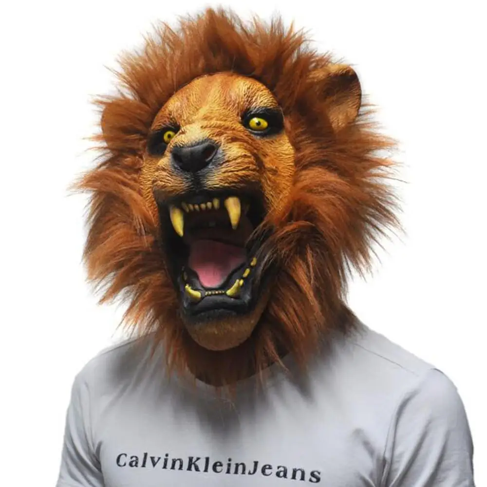 lion Жуткая лошадь, Лев, осьминог, бегемот, резиновая маска животного, латекс, вечерние, панда, животное, маска для детей, вечерние, на Хэллоуин, маскарад, забавная маска - Цвет: lion