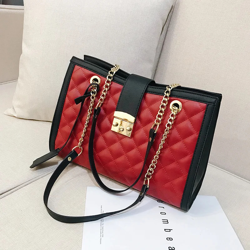 

Women's handbags 2021 new trendy stitching fashion rhombus chain bag large capacity casual all-match shoulder bag female bag