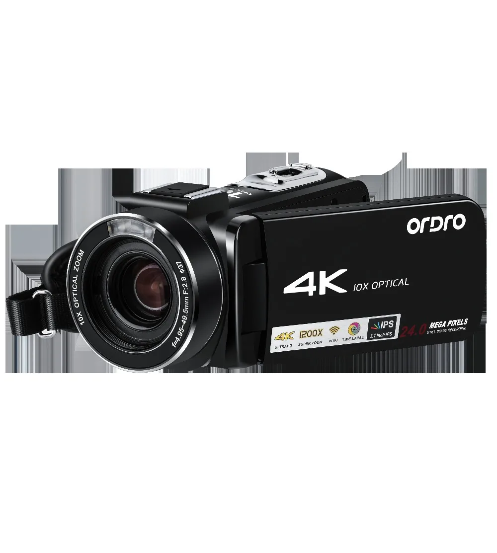 Ordro HDR-AC7 4K UHD видеокамера 10x оптический зум 3,1 ''ips Wi-Fi камера рекордер поддержка микрофона широкоугольный объектив 24mp