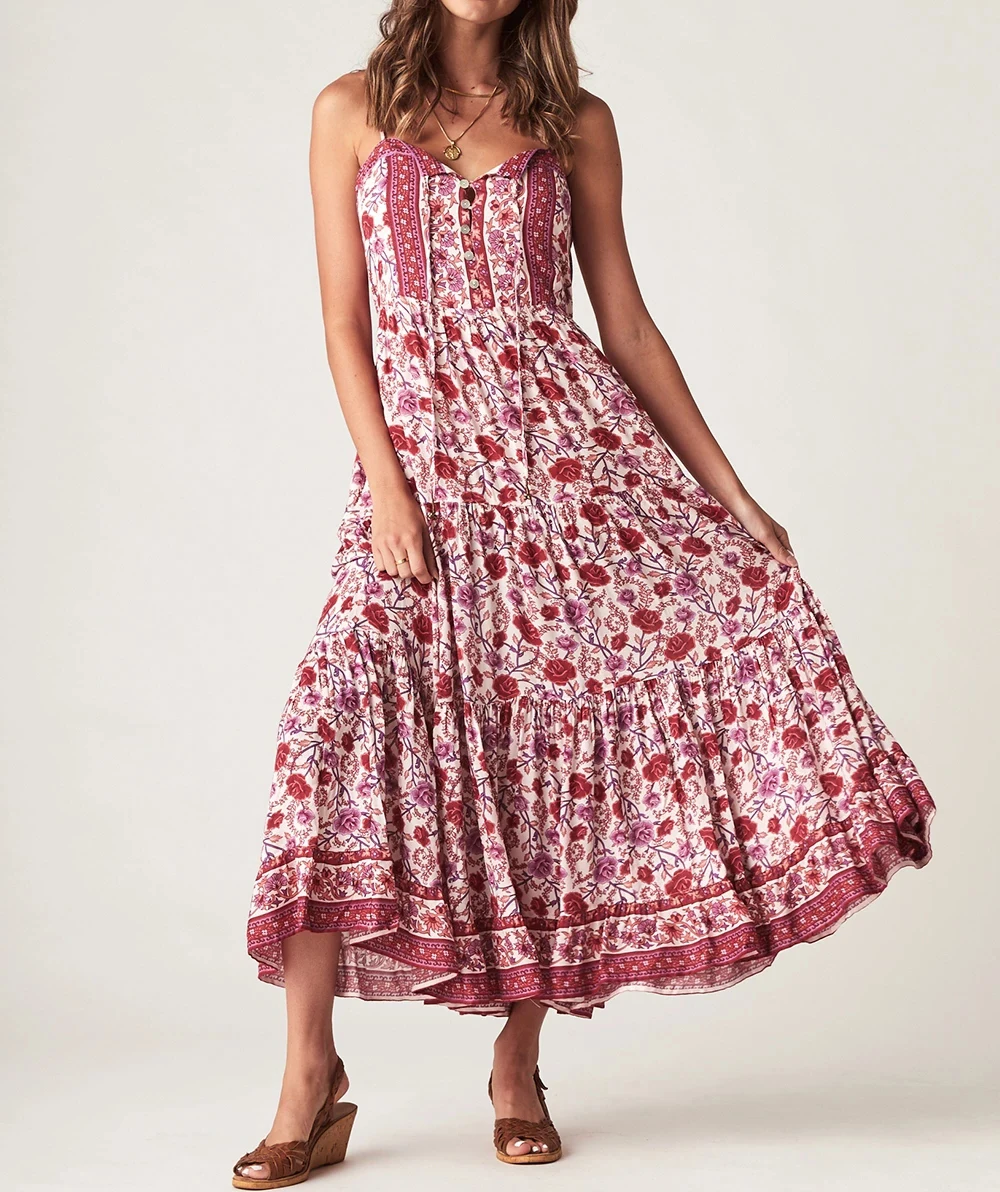 TEELYNN BOHO strapppy платья Gypsy без рукавов летние платья искусственный шелк Цветочный Принт Сарафан Макси платье на бретелях для женщин vestidos