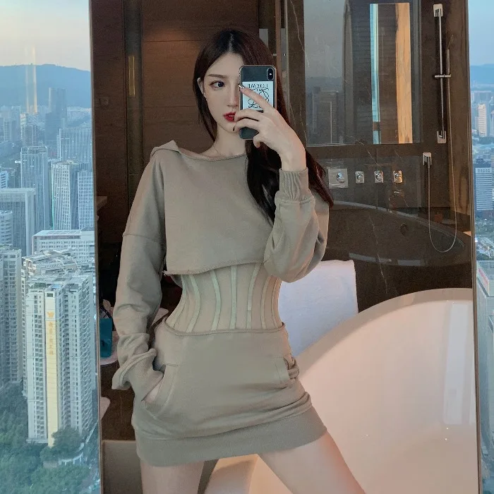 2019 новые осенние рыбья кость подчеркивающие фигуру с завышенной талией платье