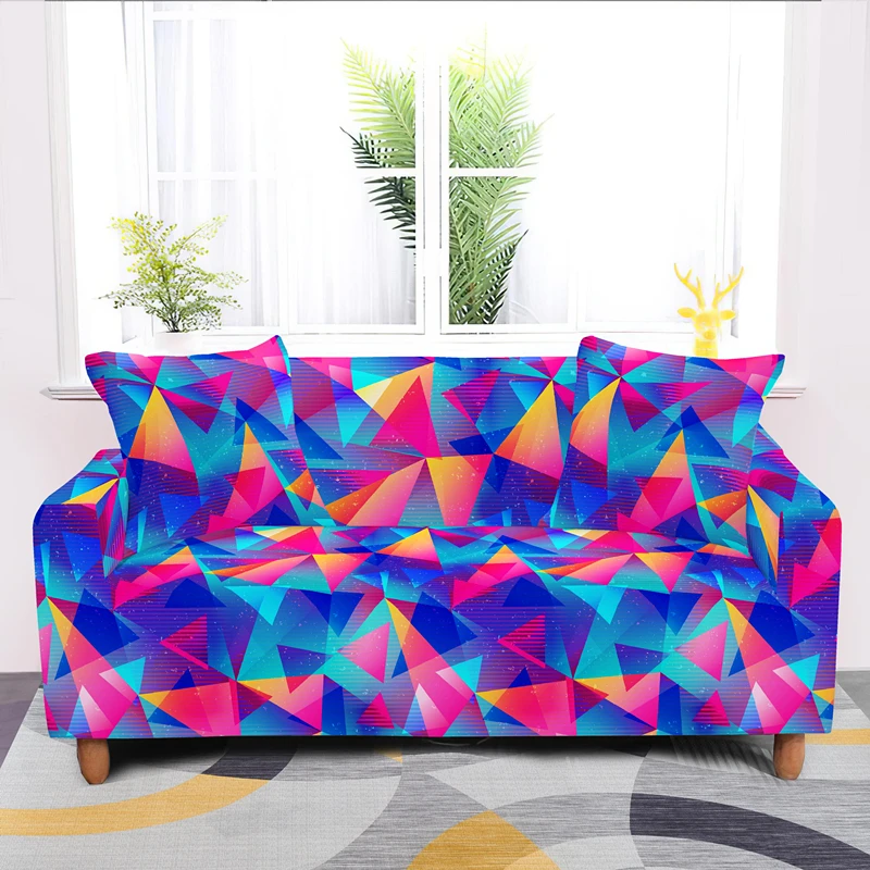 

Neon Geometric Elements Elastic Sofa Cover Furniture Protector L type 1/2/3/4-seat Psychedelic Stretch Slipcover For Living Room