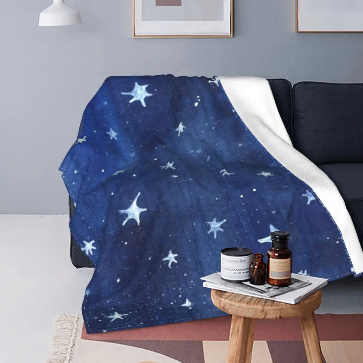 

Star Watercolor Illustration Winter Flannel Fleece Throw Blanket Shaggy Fuzzy Quilt Home sofa Bedroom Bedding Throws Child Funny