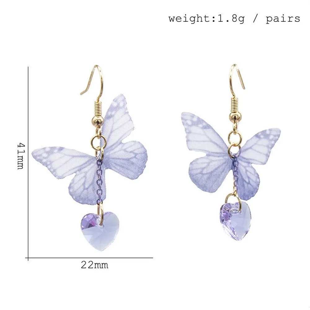 Fashion and Cute Purple Butterfly Pendant Earrings Popular Enamel Beautiful Glass Clip on 2021 New Jewelry for Women | Украшения и