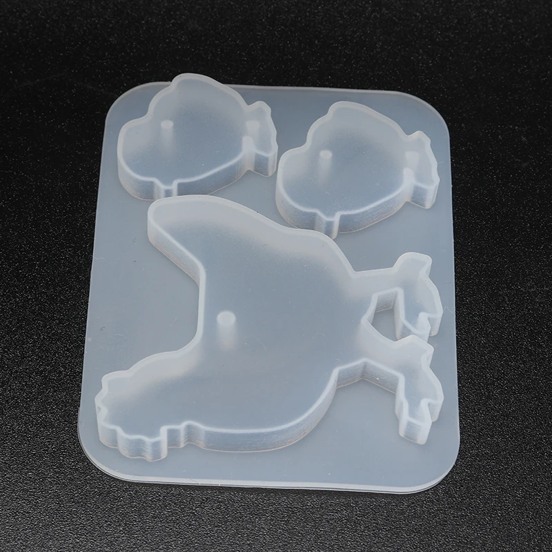

3 Slots Clear White Chicken Family Silicone Keychains Mold Animal Chicken DIY Jewelry Making Silicone Mold