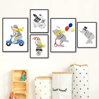 bear electric car wheelbarrow bicycle balloon wall art canvas painting nordic posters and prints wall pictures kids room decor