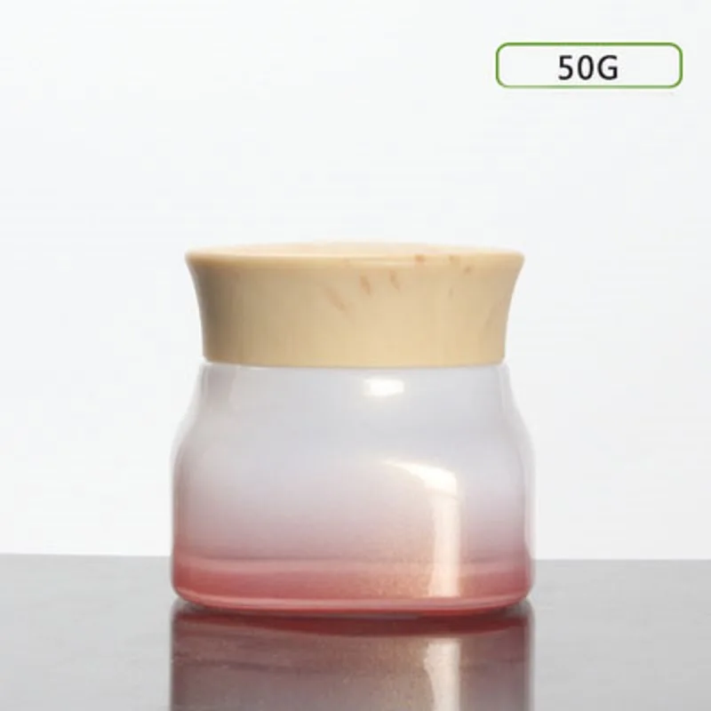 50G square shape pink glass bottle for night day cream/mask/eye serum/essence/moisturizer/hair wax skin care cosmetic packing