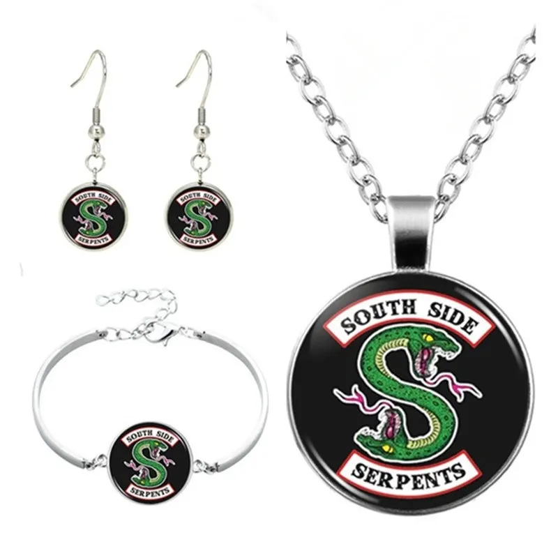 

Riverdale Jewelry Riverdale Pendant Cabochon Glass Necklace Stud Earrings Bracelet Bangle Set Totally 4Pcs Women's Jewelry Set