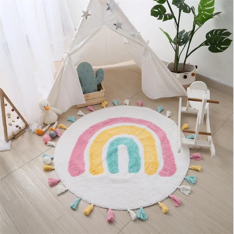 rainbow tassel rugs kids room floor carpet thick girl boy room rugs anti slip mat bedroom bedside children game crawling mat free global shipping
