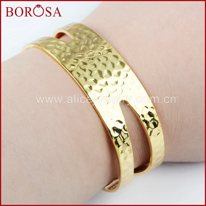 BOROSA 10 шт. золотой цвет полые латунные пустые зерна шаблон манжеты браслет