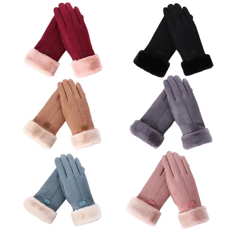 

Women Winter Faux Suede Touch Screen Gloves Thermal Warm Plush Lined Cold Weather Windproof Driving Elegant Mittens