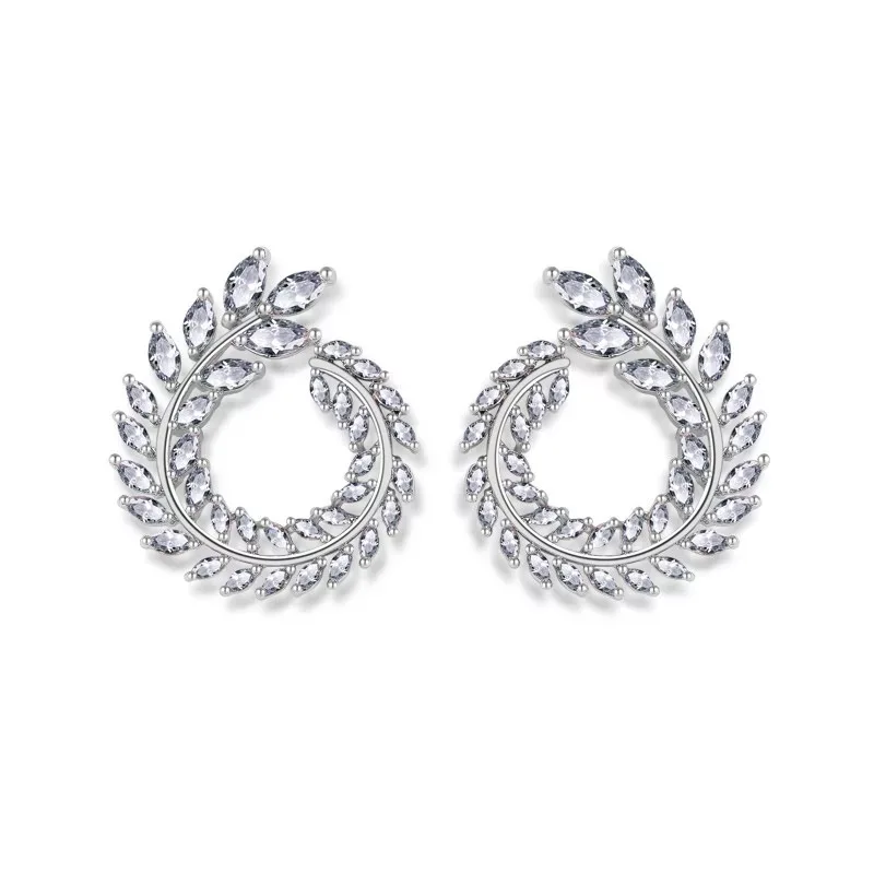 

S25 925 Sterling Silver Leaf 5A NSCD Stone Fashion Ear Nails Korean Earrings For Women Stud Earrings Jewelry