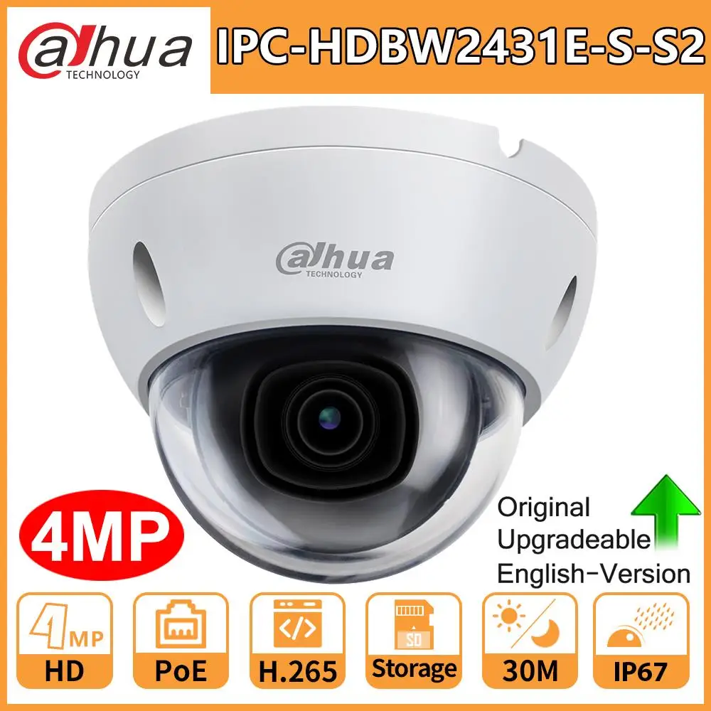 Оригинальная ip камера Dahua HD 4MP IPC HDBW2431E S S2 PoE IR 30M слот карты Micro SD H.265 IP67 IK10