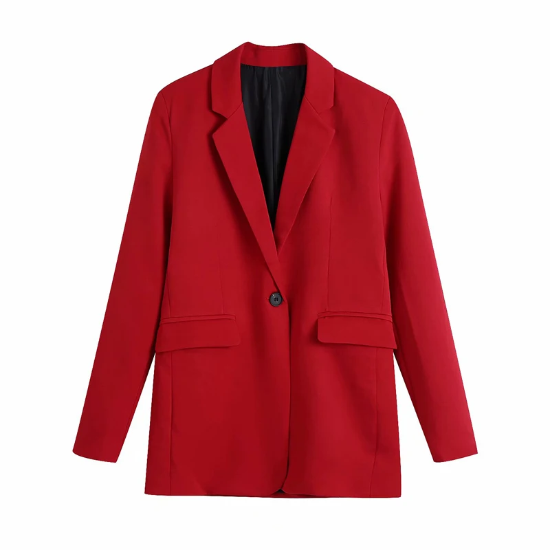 

Spring and Autumn Women's Casual Solid Color Single Button Pocket Decorative Jacket