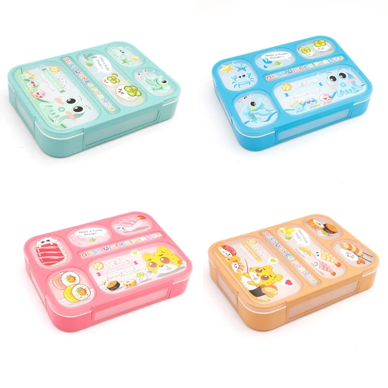 

Милый мультяшный Ланч-бокс с пятью ячейками и столовыми приборами