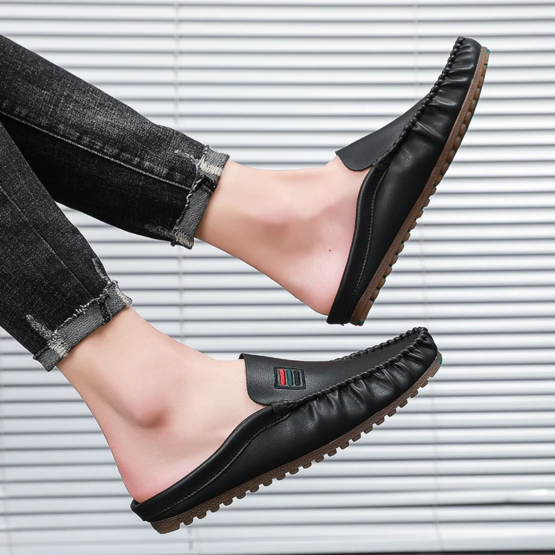 

European Fashionable Men Breathable Soft Summer Male Shoes Casual Walking Sneakers Lazy Slip-On Men Half Drag Slippers
