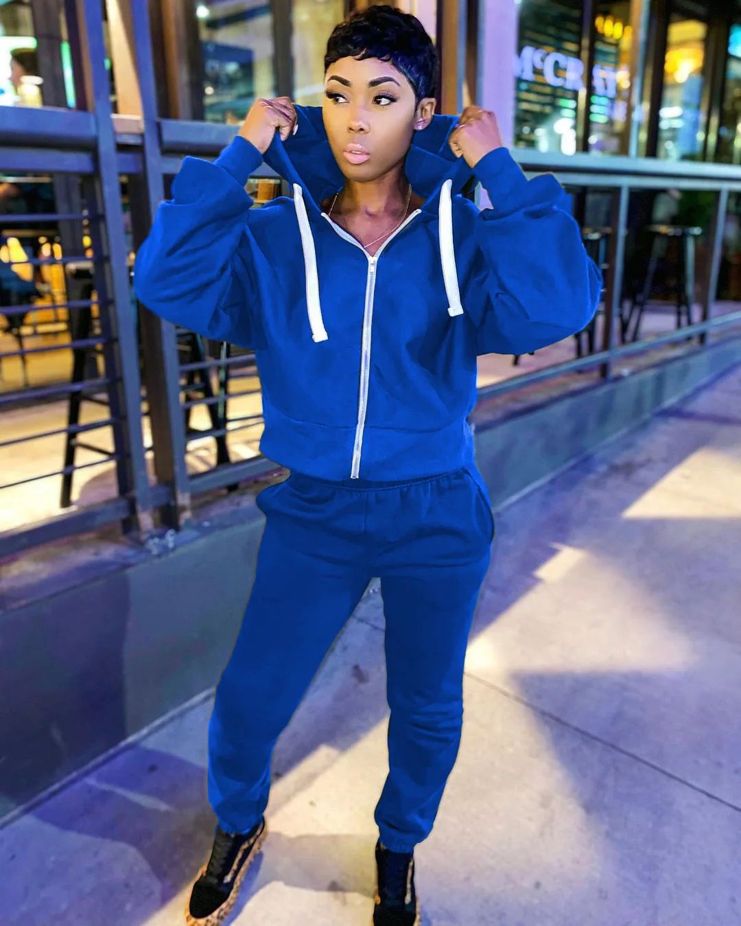 

New Womens Joggers Sweatpants Sets Casual Hooded Zipper Cardigan Tops+Beam Feet Pants Two Piece Outfits for Women Chandals Mujer