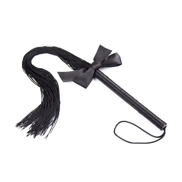 New Black Silk Bow String Small Whip Sex Toys Soft Leather Passion Spanking Paddle Leather Whip Slave Restraints Bondage Flogger 4