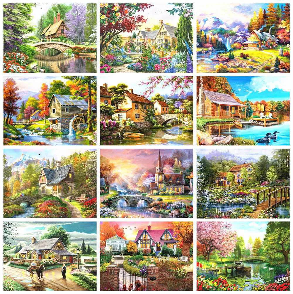 

5D DIY Diamond Painting House Landscape Full Drill Square Round Diamond Art Home Decoration Embroidery Wall Canvas Pictures