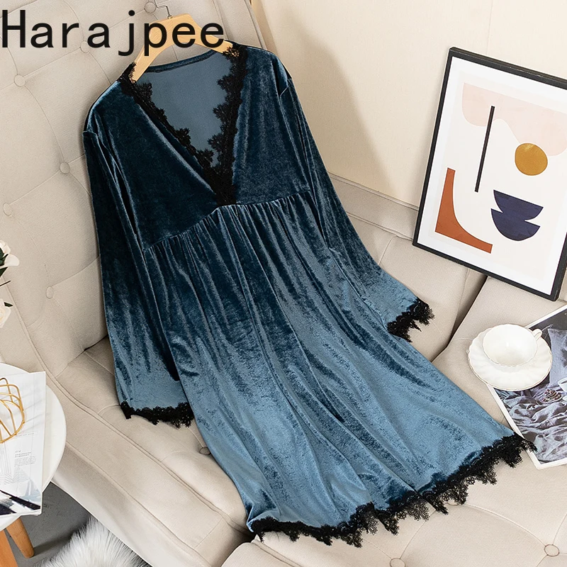 

Harajpee Golden Velvet Nightdress Women's Autumn and Winter Sexy Pajamas 2021 New Fashion Elegant Suspender Dress Can Outwear