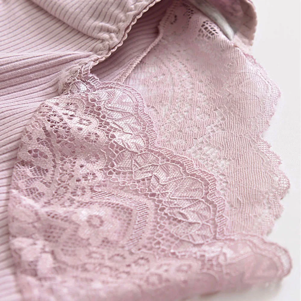 4pcs High-Rise Women's Cotton Panties Sexy Lace Underwear Seamless Tummy Briefs Solid Color Ladies Antibacterial Triangle Shorts