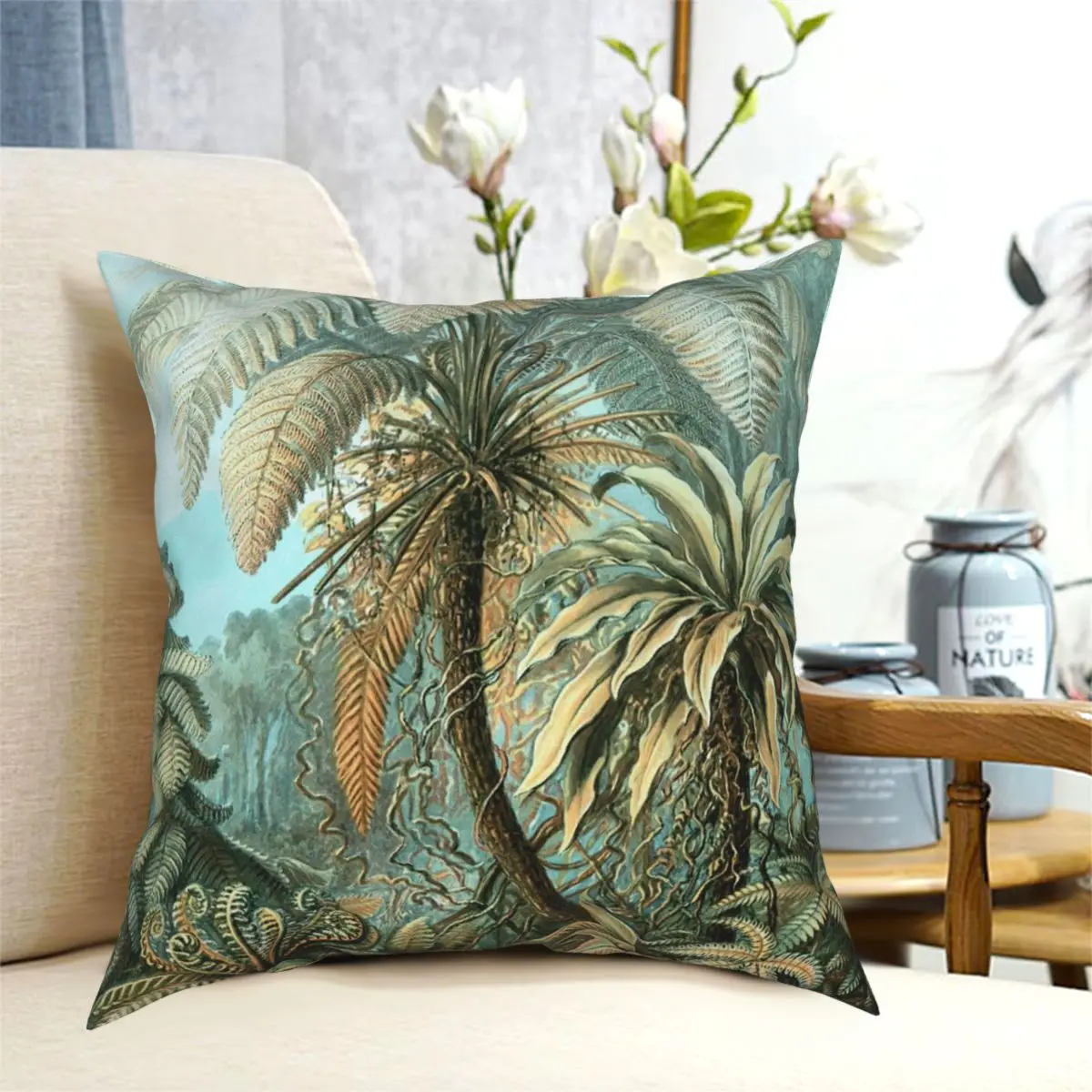 

Botanical Vintage Ferns Palm Trees Rainforest Pillowcase Polyester Creative Zip Decorative Throw Pillow Case Room Cushion CoveR